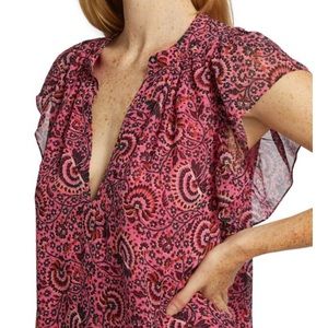 ALC silk pink flowered blouse. Cap sleeve